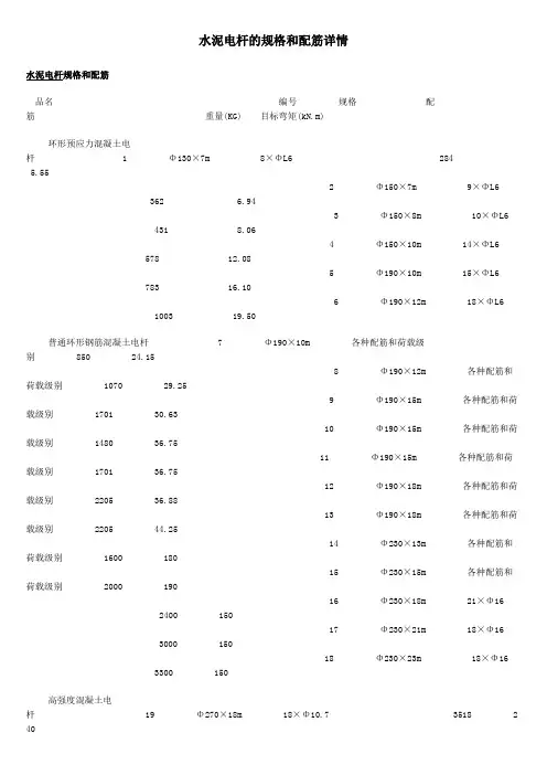 水泥电杆的规格和配筋详情