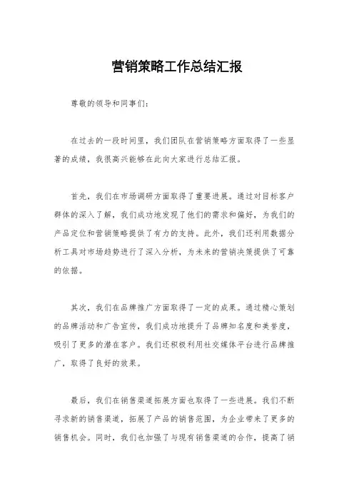 营销策略工作总结汇报
