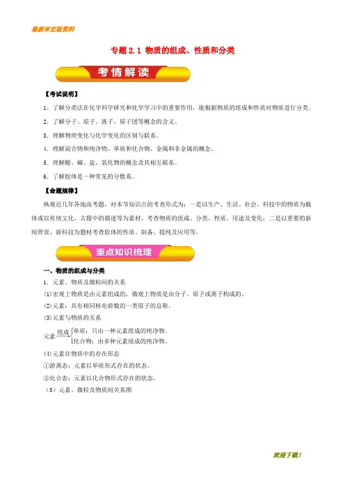 【名师推荐资料】新2020年高考化学一轮复习 专题2.1 物质的组成、性质和分类教学案