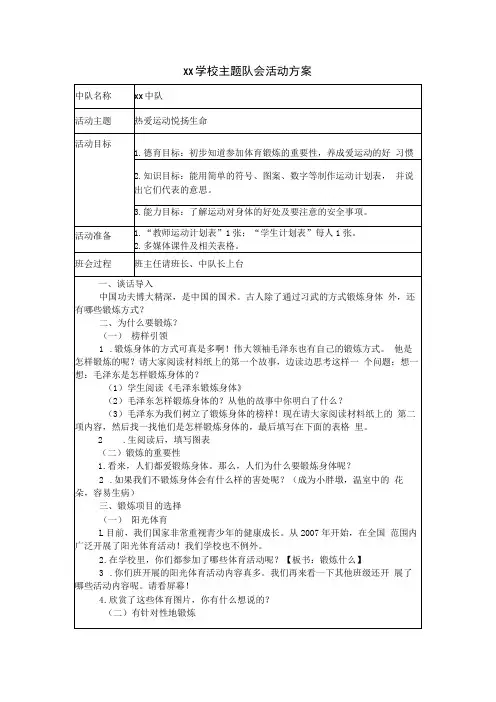 热爱运动 悦扬生命主题班会