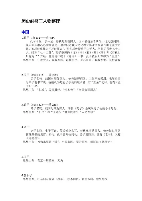 历史必修三人物整理