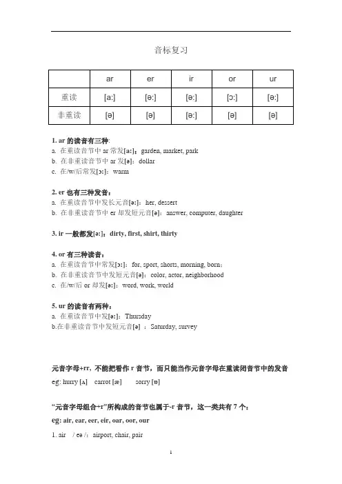初中英语 江苏省7A期中 音标复习(r音节,开闭音节,常考字母组合+练习)