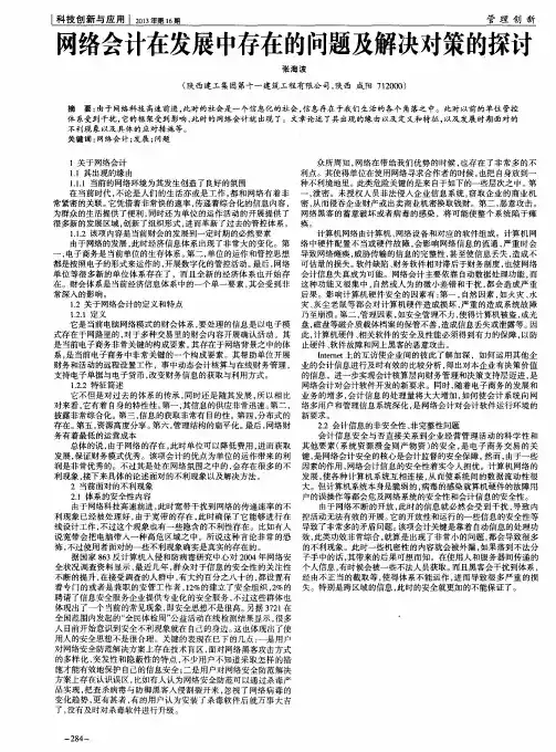 网络会计在发展中存在的问题及解决对策的探讨