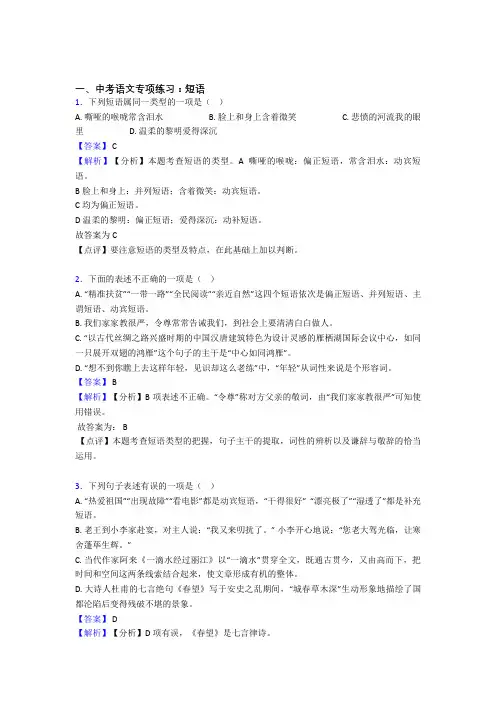 人教版中考语文 短语练习及解析