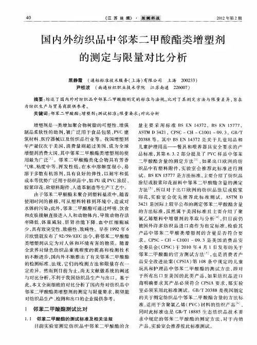 国内外纺织品中邻苯二甲酸酯类增塑剂的测定与限量对比分析