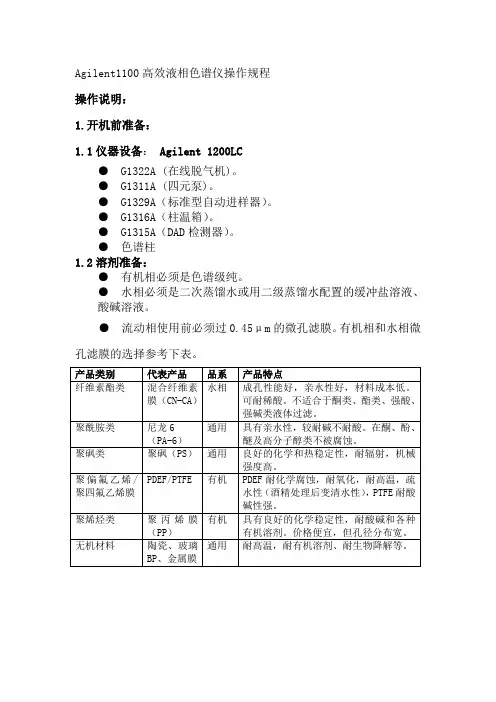 Agilent1100高效液相色谱仪操作规程