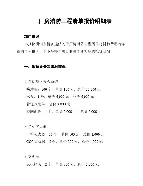 厂房消防工程清单报价明细表