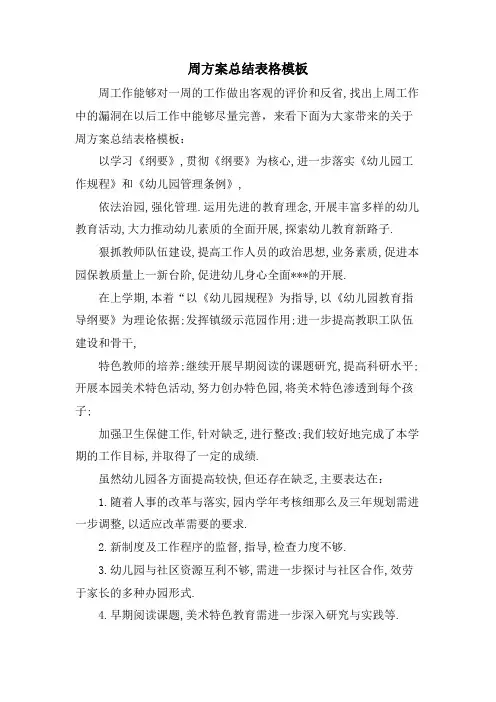周计划总结表格模板