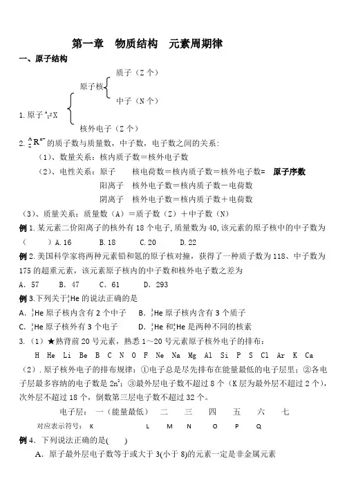 化学必修2第一章物质结构元素周期律知识点整理及典例解析