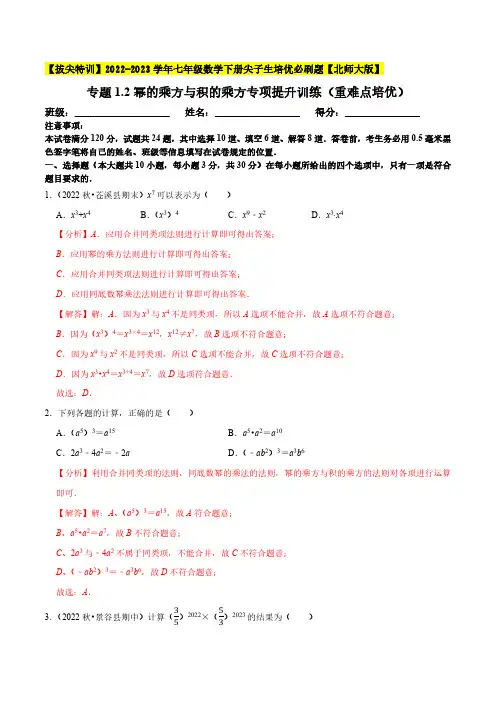 专题1.2幂的乘方与积的乘方专项提升训练