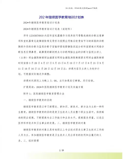 202年继续医学教育培训计划表