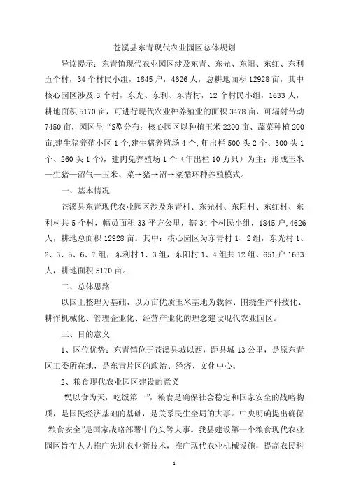苍溪县东青现代农业园区总体规划