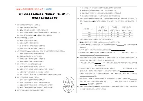 (第01周)02-2019年高考理科综合周周练之生物部分全真模拟(考试版)