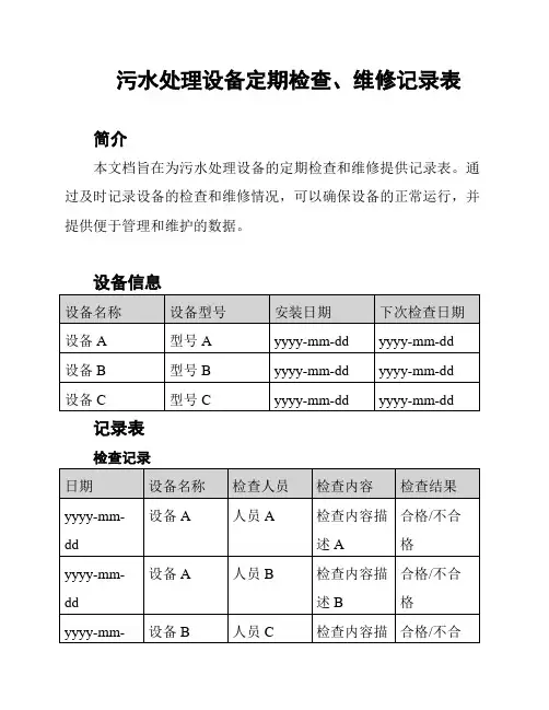 污水处理设备定期检查、维修记录表