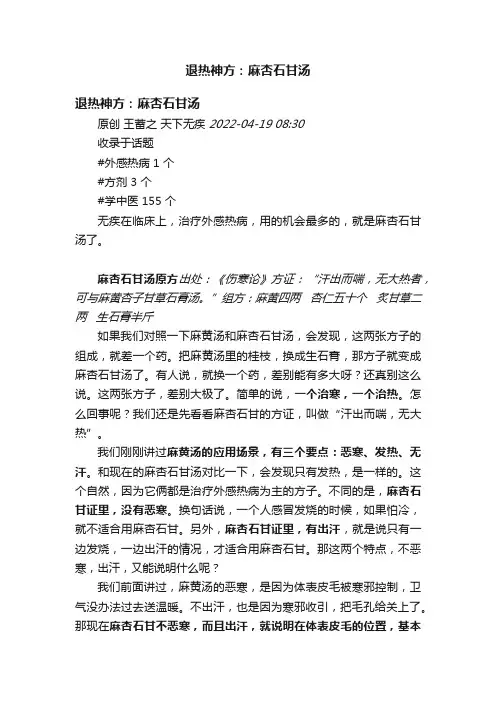 退热神方：麻杏石甘汤