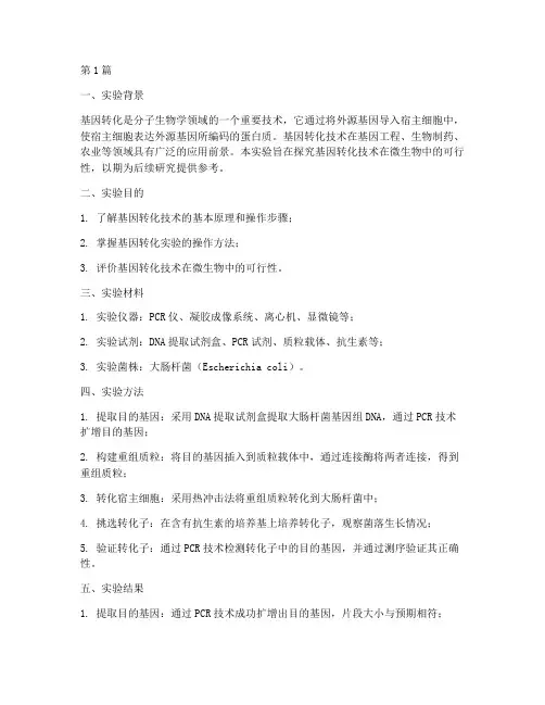 基因转化小实验报告(3篇)