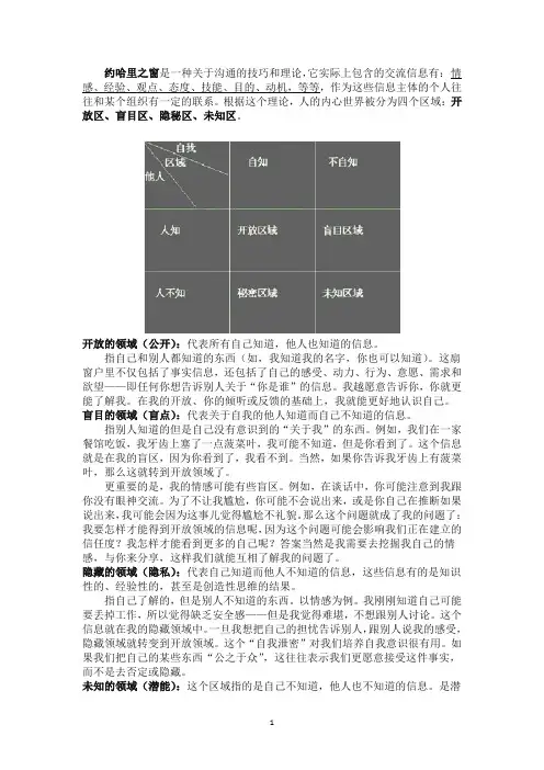 “约哈里窗”认识和评价自我的方法