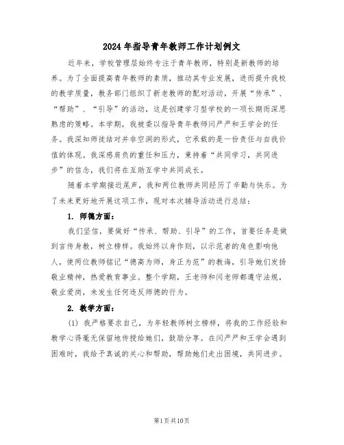 2024年指导青年教师工作计划例文（五篇）