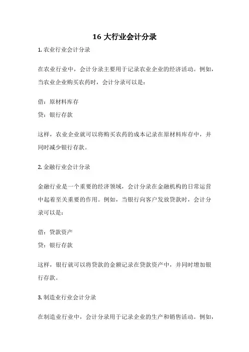 16大行业会计分录