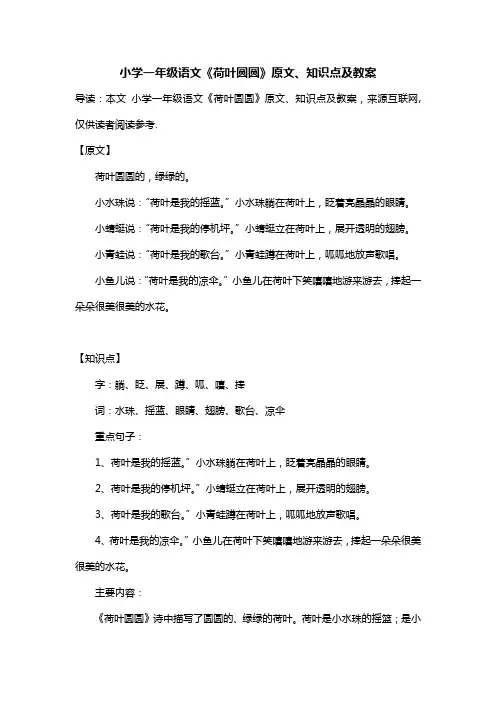 小学一年级语文《荷叶圆圆》原文、知识点及教案