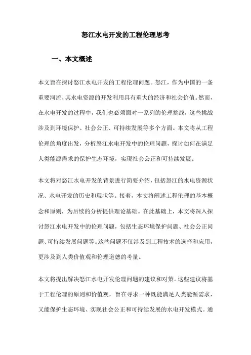 怒江水电开发的工程伦理思考