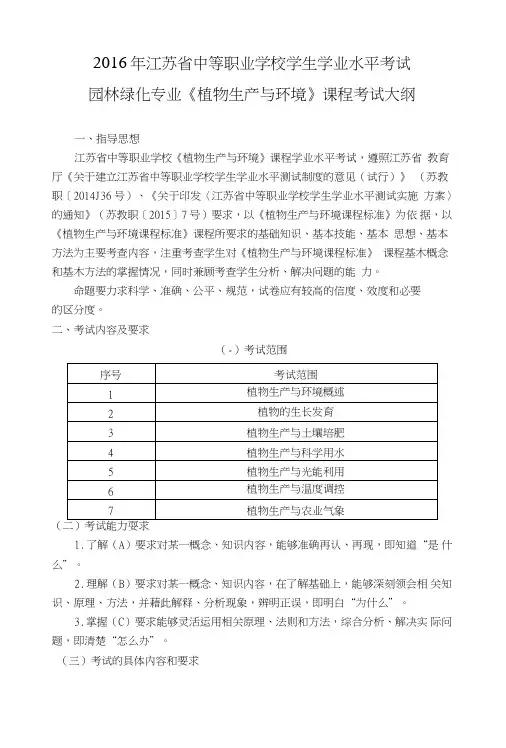 农业类专业《植物生产与环境》课程学水平考试大纲.doc