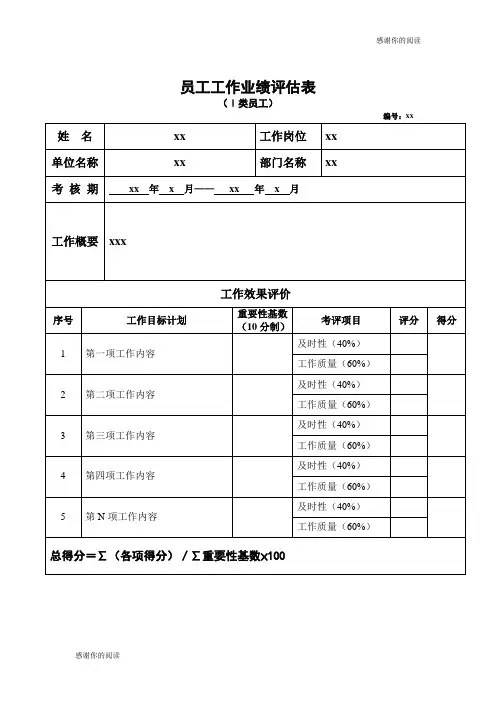员工工作业绩评估表.doc