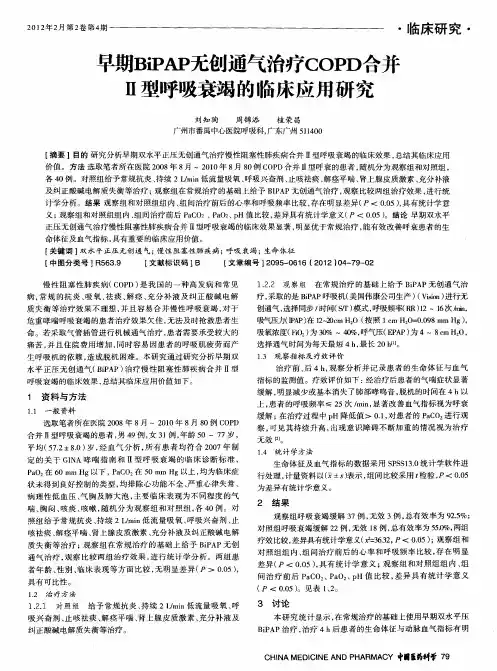 早期BiPAP无创通气治疗COPD合并Ⅱ型呼吸衰竭的临床应用研究