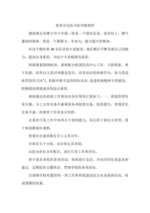 优秀少先队中队申报材料