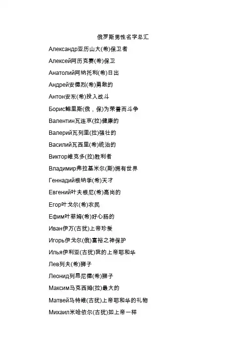 俄罗斯男性名字总汇