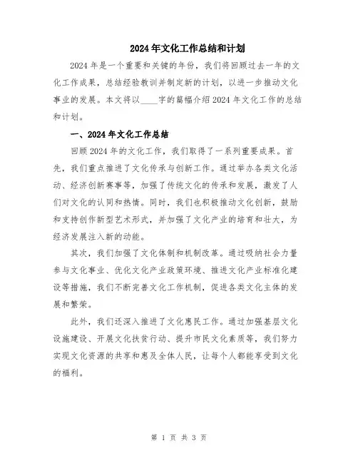 2024年文化工作总结和计划