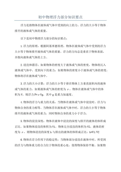初中物理浮力部分知识要点