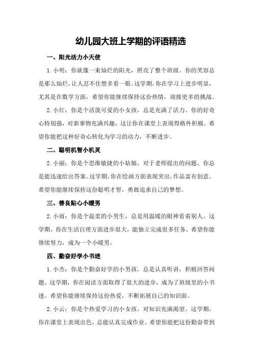 幼儿园大班上学期的评语精选