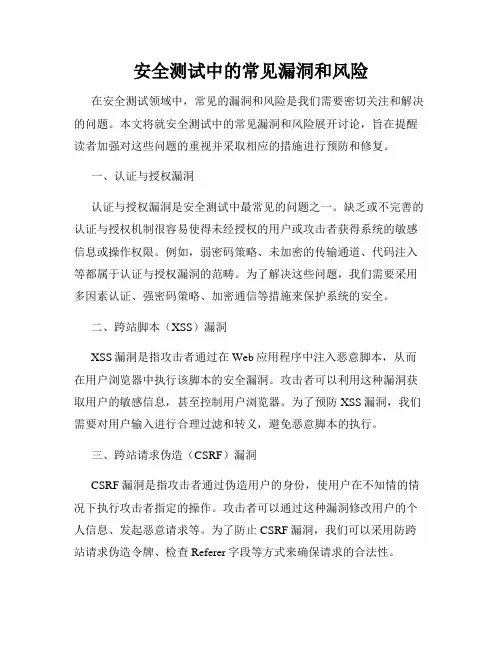 安全测试中的常见漏洞和风险