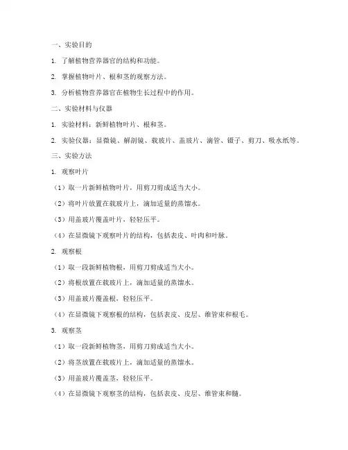 营养器官实验报告