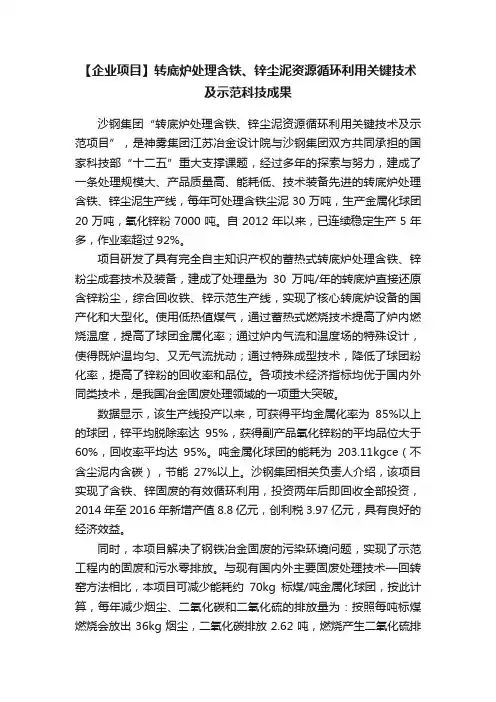 【企业项目】转底炉处理含铁、锌尘泥资源循环利用关键技术及示范科技成果