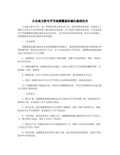 太仓地方新毛芋艿地膜覆盖机械化栽培技术