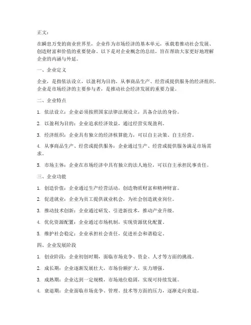 企业概念总结文案范文