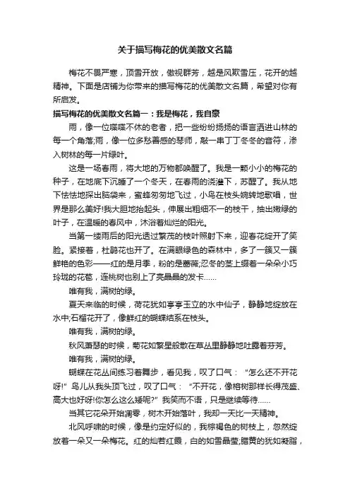 关于描写梅花的优美散文名篇