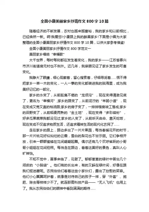 全面小康美丽家乡抒情作文800字10篇