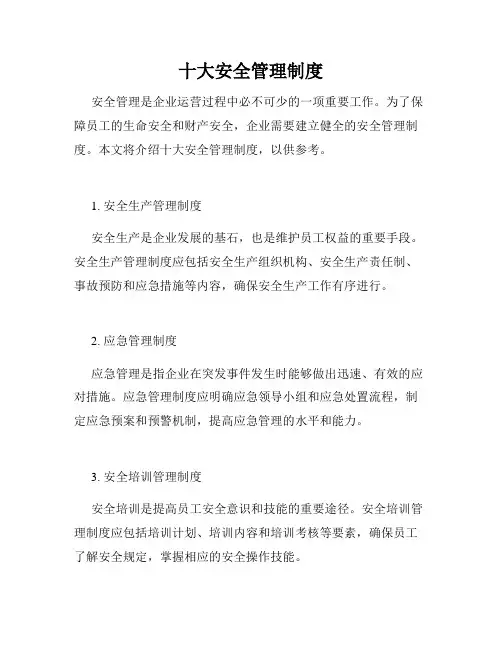 十大安全管理制度