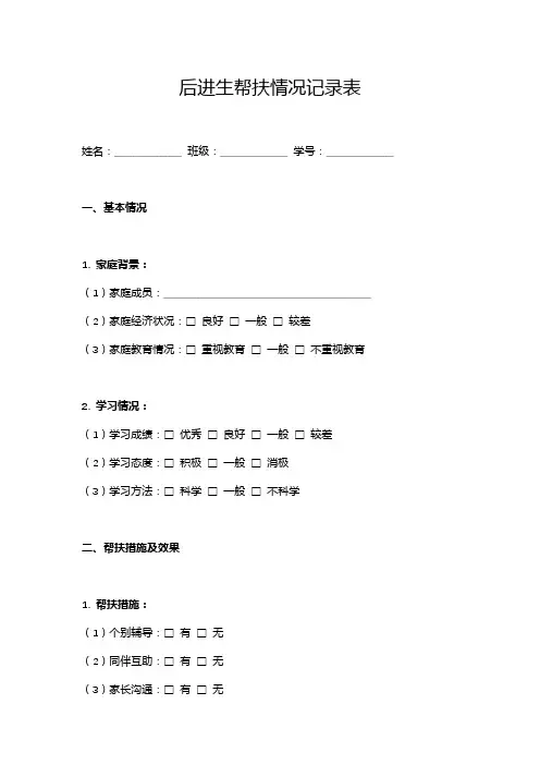 后进生帮扶情况记录表