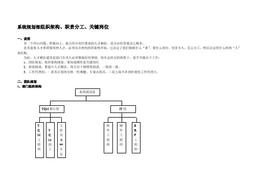 系统规划部组织架构及职责分工关键岗位