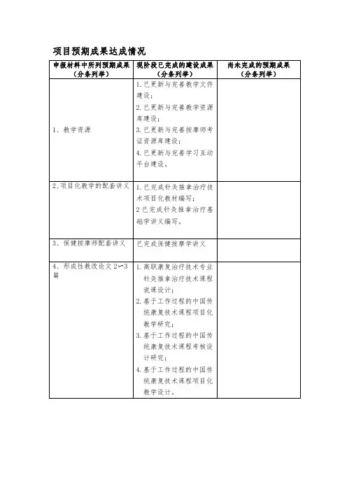 项目预期成果达成情况