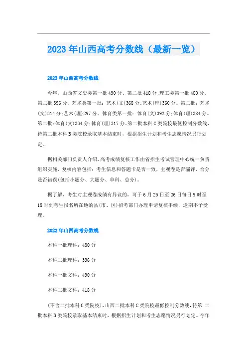 2023年山西高考分数线(最新一览)