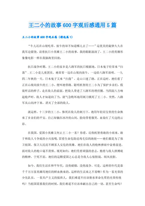 王二小的故事600字观后感通用5篇