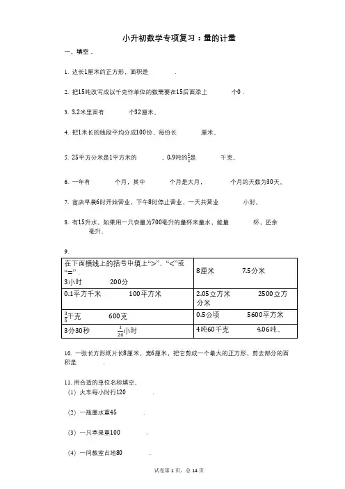 小学数学-有答案-小升初数学专项复习：量的计量