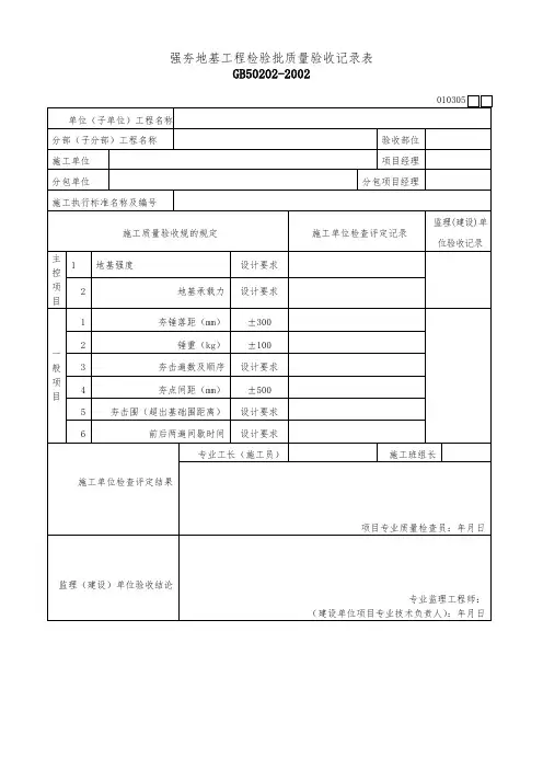强夯地基工程检验批质量验收记录表
