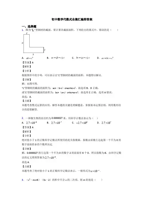 初中数学代数式全集汇编附答案