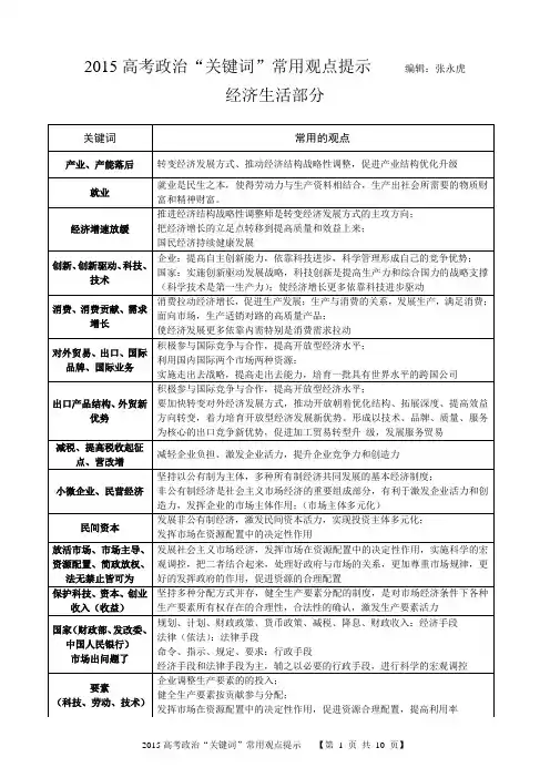 2015高考 文综政治 关键词 解读